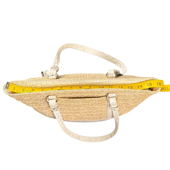 Brahmin Woven Straw Tote White Croc Embossed Leather Shoulder Bag - Picture 8 of 9